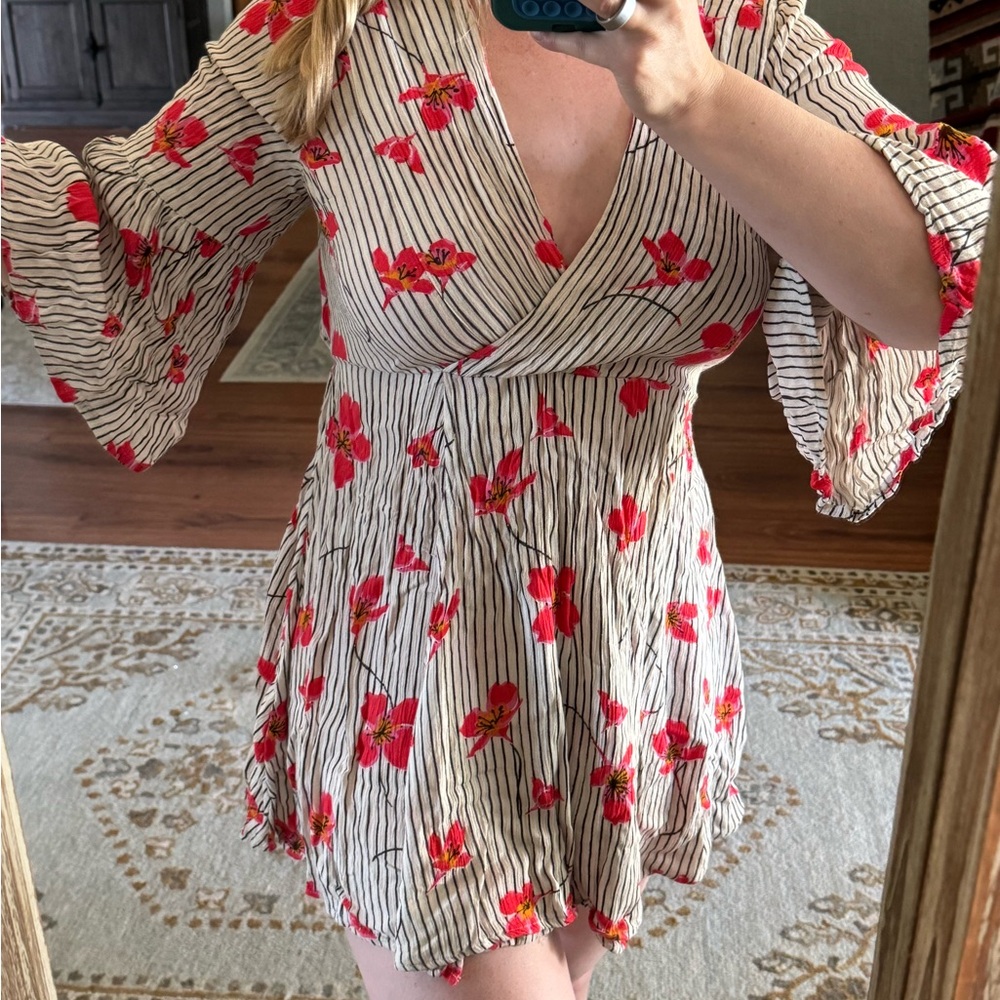 Billabong Red Floral Striped Mini Dress